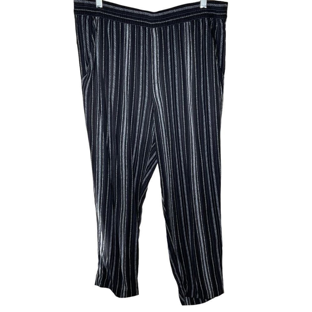 Jessica Simpson Pants Lightweight Black White Striped Elastic Waist Size L